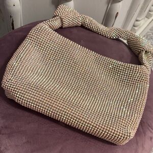 Jessica McClintock Pink Iridescent Rhinestone Knotted-Handle Shoulder Bag